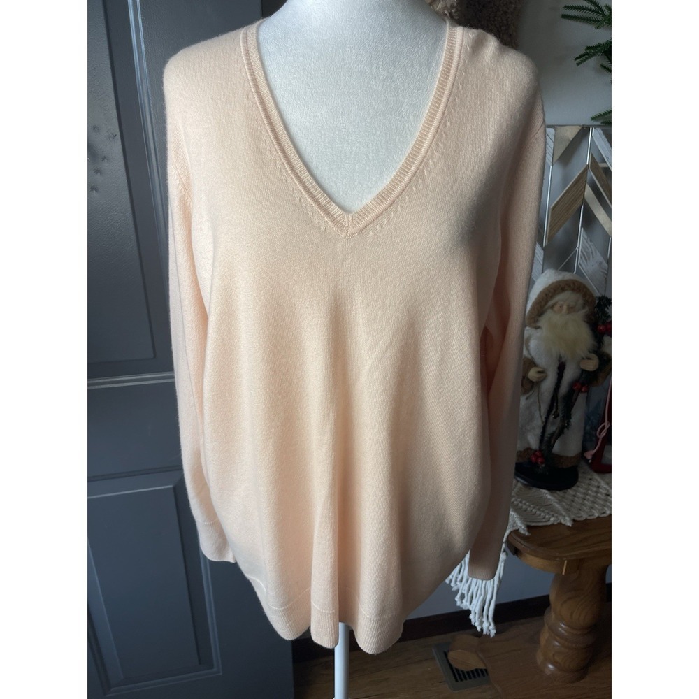 New Pure Collection Women's 100% Cashmere Pale Peach V Neck Sweater Size 18